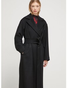 Μάλλινο παλτό HUGO χρώμα: μαύρο