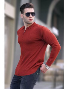 Madmext Tile Zipper Polo Neck Knitwear Men's Sweater 5974