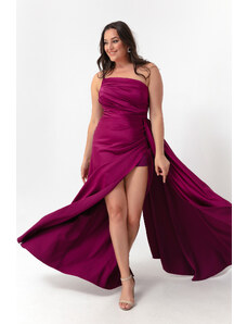 Lafaba Γυναικείο Δαμάσκηνο Ένας-Ώμος Plus Size Σατέν Βραδινό Φόρεμα &; Φόρεμα χορού