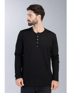 RESTART Ανδρικό μπλουζάκι μακρυμάνικο με διακοσμητικά κουμπιά μαύρο