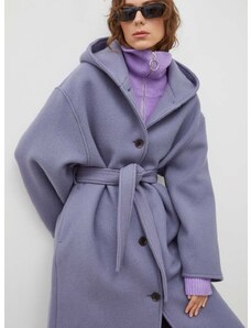Μάλλινο παλτό Samsoe Samsoe χρώμα: μοβ