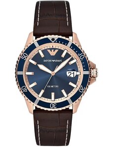 EMPORIO ARMANI Diver - AR11556, Rose Gold case with Brown Leather Strap
