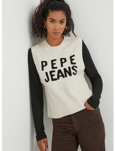 Γιλέκο από μείγμα μαλλιού Pepe Jeans Denisse χρώμα: μπεζ