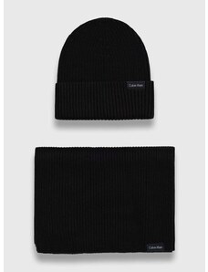 Καπέλο και κασκόλ με μείγμα κασμίρ Calvin Klein χρώμα: μαύρο