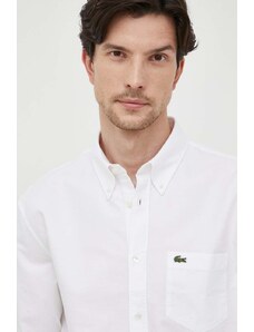 Βαμβακερό πουκάμισο Lacoste ανδρικό, χρώμα: άσπρο
