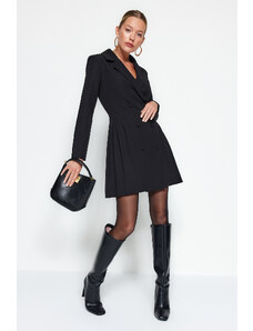 Trendyol μαύρο πλισέ μίνι υφαντό σακάκι φόρεμα