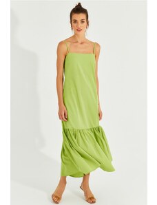 Cool &; Sexy Γυναικεία Φούστα Φιστίκι Πράσινη με Βολάν και Τιράντες Midi Φόρεμα