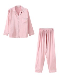 La Lolita Amsterdam ELIA Απαλό ροζ σατέν σετ πιτζάμες 4 τμχ με μακρυμάνικη πουκαμίσα, παντελόνα, λαστιχάκι μαλλιών & πουγκί