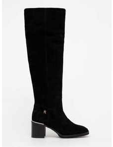 Μπότες σούετ Tommy Hilfiger FEMININE SUEDE OVERKNEE BOOT γυναικείες, χρώμα: μαύρο, FW0FW07667 F3FW0FW07667