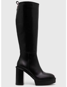 Δερμάτινες μπότες Tommy Hilfiger ELEVATED PLATEAU LONGBOOT γυναικείες, χρώμα: μαύρο, FW0FW07545 F3FW0FW07545