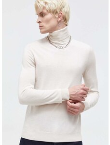 Μάλλινο πουλόβερ HUGO ανδρικά, χρώμα: μπεζ