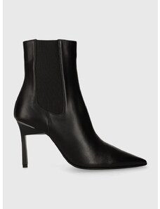 Δερμάτινες μπότες τσέλσι Calvin Klein GEO STILETTO CHELSEA BOOT 90 γυναικείες, χρώμα: μαύρο, HW0HW01708 F3HW0HW01708