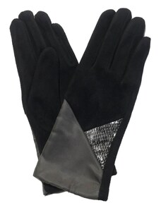 Ginza Μαύρα γάντια σουέντ με snake print