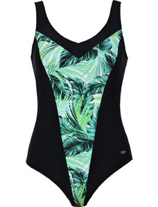 Naturana Γυναικείο Ολόσωμο Μαγιό Μαύρο Plus Size Κλασικό με Σχέδιο Φύλλα 31542 Beachwear Swimsuit