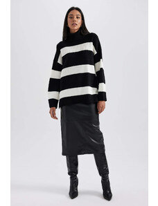DEFACTO Faux Leather Normal Waist Midi Knitted Skirt