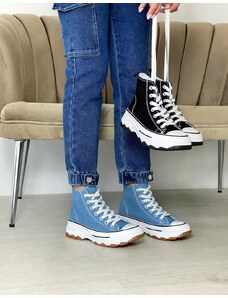 INSHOES Υφασμάτινα sneakers μποτάκια με διπλή σόλα Τζιν