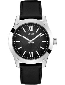 GUESS Crescent Mens - GW0628G1, Silver case with Black Leather Strap