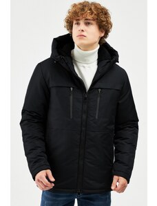 River Club Ανδρικό Μαύρο Fiber Lined Water και Αντιανεμικό Hooded Winter Coat &; Coat &; Parka