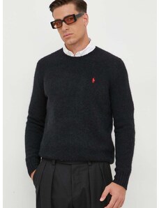 Μάλλινο πουλόβερ Polo Ralph Lauren ανδρικά, χρώμα: μαύρο