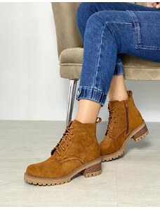 INSHOES Ankle μποτάκια suede με τετράγωνο τακούνι Ταμπά