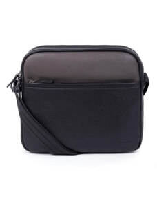 HEXAGONA Ανδρική τσάντα χιαστί δερμάτινη σε μαύρο / πούρο με θήκη για iPad 11” COD06SD - 24986-51