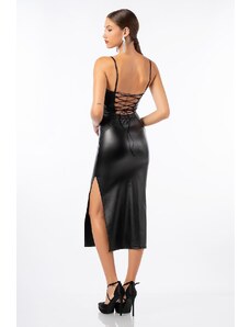 Enter Fashion Γυναικείο Δερματίνη φόρεμα μαύρο
