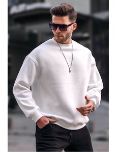 Madmext Ecru Crew Neck Oversized Men's Branded Basic Sweatshirt 6048