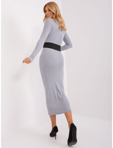 Fashionhunters Gray fitted turtleneck maxi dress