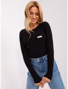 Fashionhunters Black blouse with long sleeves and a round neckline