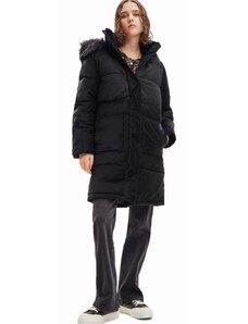 Παλτό Desigual 23WWEW98 WOMAN WOVEN PADDED LONG OVERCOA χρώμα: μαύρο