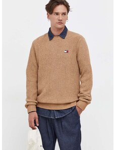 Βαμβακερό πουλόβερ Tommy Jeans χρώμα: μπεζ