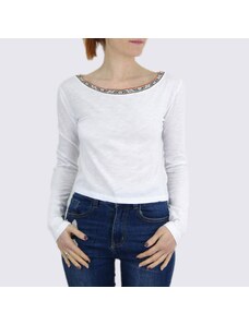 BELTIPO Γυναικείο λευκό μπλουζάκι με σχέδιο στο λαιμο