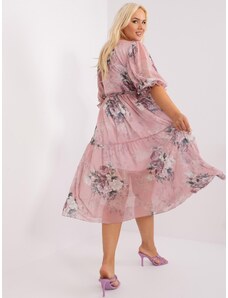 Fashionhunters Pink plus-size dress with ruffles