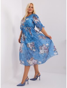 Fashionhunters Μπλε Plus Size φόρεμα με σχέδια