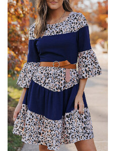 AMELY:λεοπάρ μπλε μίντι φόρεμα SANORA
