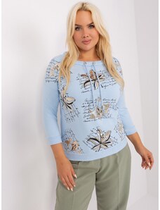 Fashionhunters Light blue women's plus size blouse with print