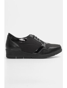 Joya Δετά Παπούτσια Soft σε Συνδυασμό Υλικών με Ελαστικά Κορδόνια Μαύρο / 27010-black