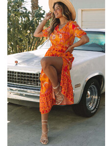 AMELY:πορτοκαλί φλοράλ μάξι boho φόρεμα COLETTA