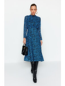 Trendyol Blue Midi λεοπάρδαλη μοτίβο υφαντό υφαντό φόρεμα
