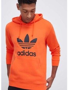 Βαμβακερή μπλούζα adidas Originals χρώμα: πορτοκαλί, με κουκούλα