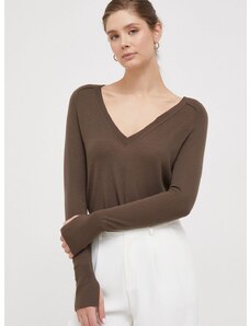 Μάλλινο πουλόβερ Calvin Klein γυναικεία, χρώμα: καφέ