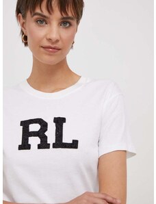 Βαμβακερό μπλουζάκι Polo Ralph Lauren γυναικεία, χρώμα: άσπρο