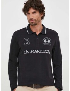 Βαμβακερή μπλούζα με μακριά μανίκια La Martina χρώμα: μαύρο