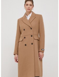 Μάλλινο παλτό DKNY χρώμα: καφέ