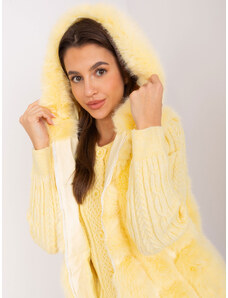 Fashionhunters Light yellow fur vest with hood