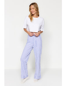 Trendyol White Blue 100% Cotton Striped Knitted Pajamas Bottoms