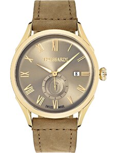 TRUSSARDI Milano Swiss Made - R2451105002, Gold case with Brown Leather Strap