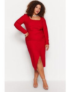 Trendyol Curve Κόκκινο Πλεκτό Εφαρμοστό Midi Φόρεμα