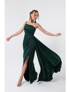 Lafaba Γυναικείο Σμαραγδένιο Πράσινο Σατέν με έναν ώμο Βραδινό Φόρεμα &; Φόρεμα χορού