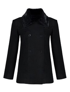 Trendyol Μαύρο γούνινο κολάρο λεπτομερές μάλλινο παλτό